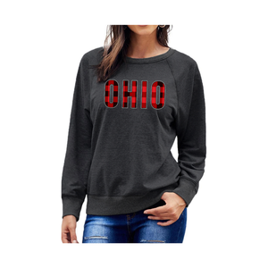 Ohio Buffalo Plaid Sponge Fleece Sweatshirt/ Charcoal